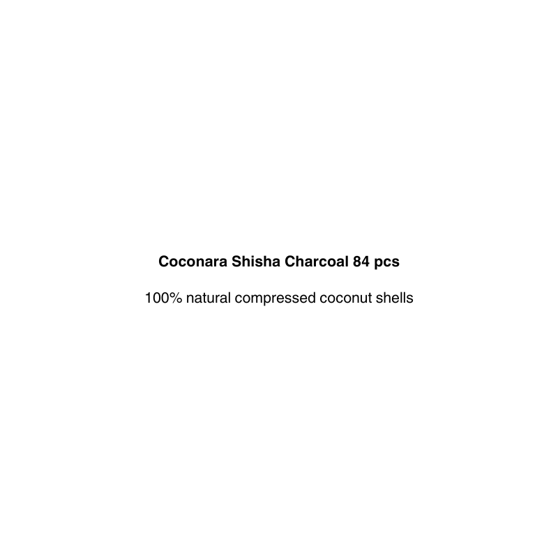 Text on a white background describing Coconara Shisha Charcoal with product details.
