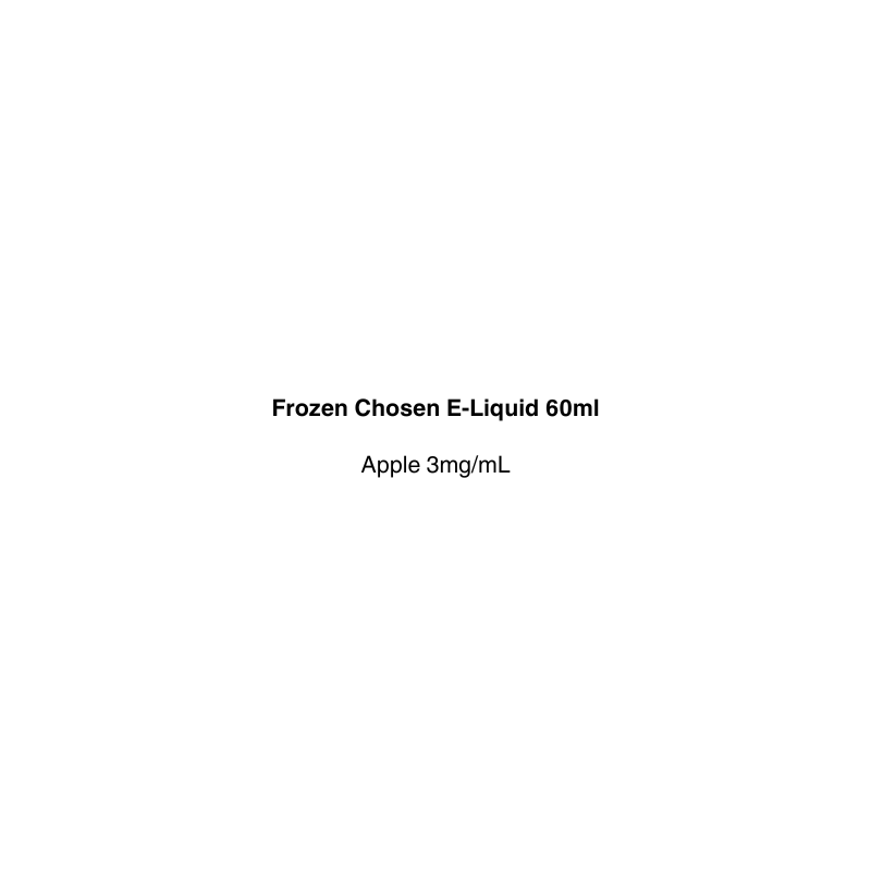 Text on a white background indicating 'Frozen Chosen E-Liquid 60ml Apple 3mg/mL'.
