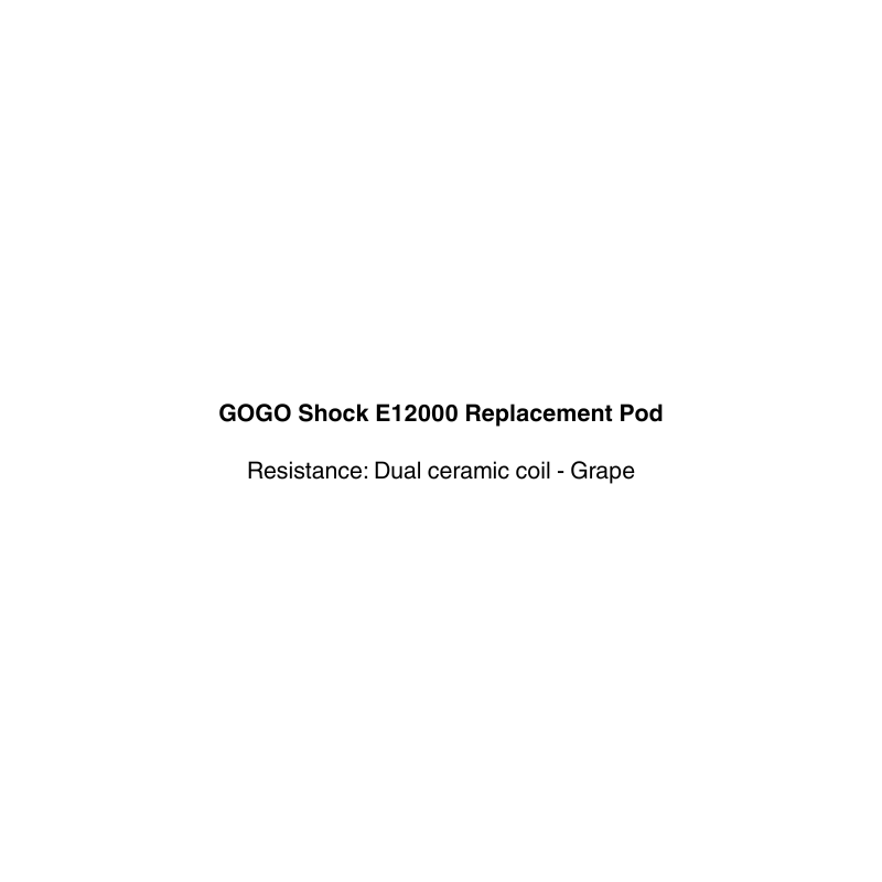 Text description of GOGO Shock E12000 Replacement Pod with flavor 'grape' available at vapecloud vape shop in auckland.