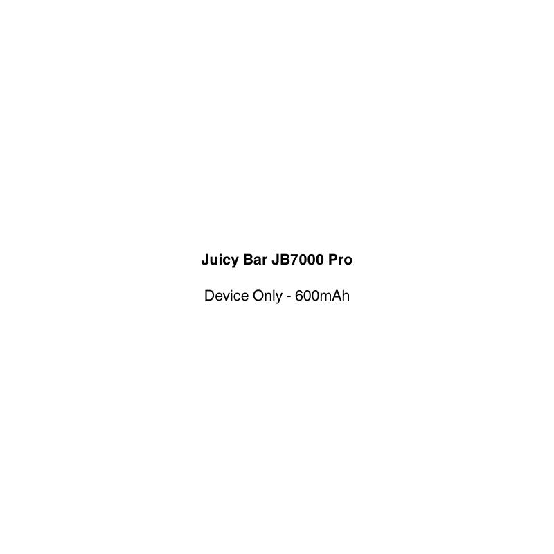 Product label for Juicy Bar JB7000 Pro vape battery information on a white background