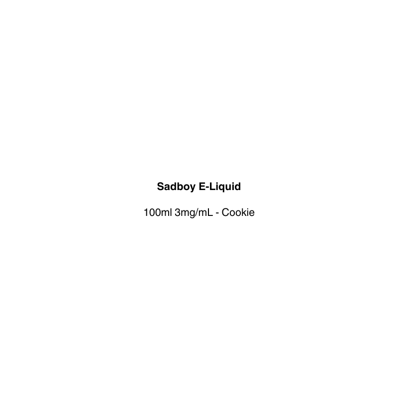 Text displaying 'Sadboy E-Liquid' with cookie flavor, available in vapecloud specialist vape shop pakuranga