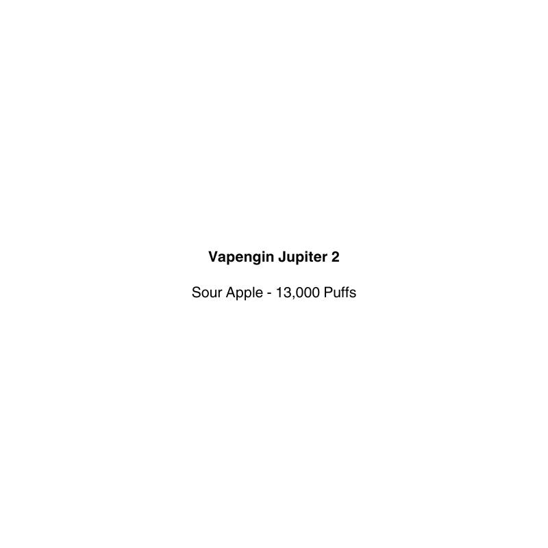 Vapengin Jupiter 2 vape device with 'Sour Apple' flavor and 13,000 puffs