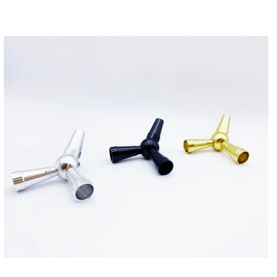 silver, black and gold double hookah adapters