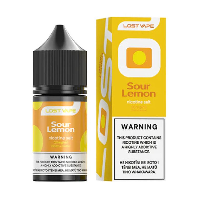 a box of lost vape e-liquid sour lemon