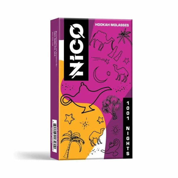 a purple box of nico hookah flavor 1001 nights