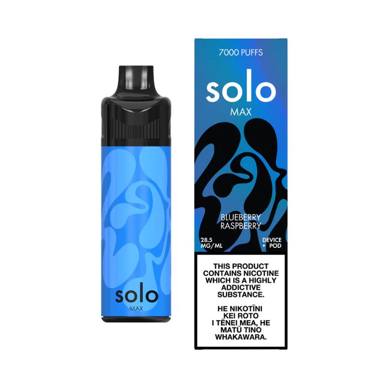 a box of solo max pod with blueberry raspberry flavor