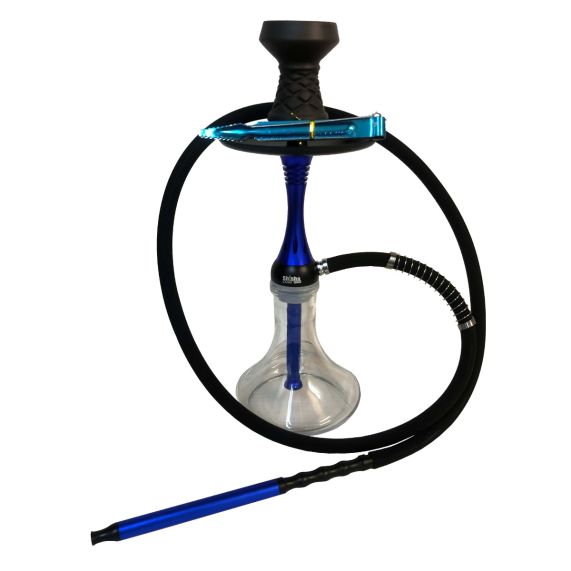 medium aluminum hookah with a black hookah pipe and bowl