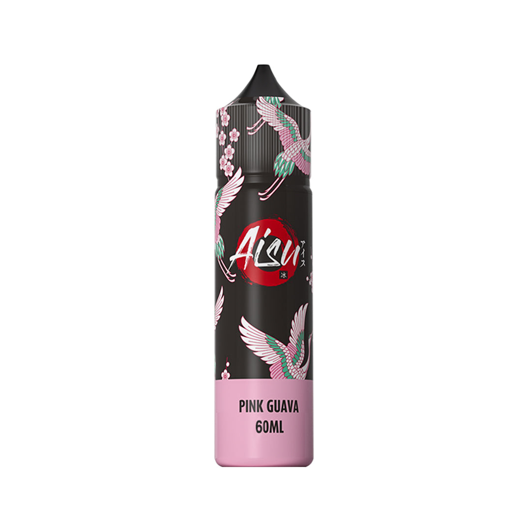 Black bottle with pink birds printed on it