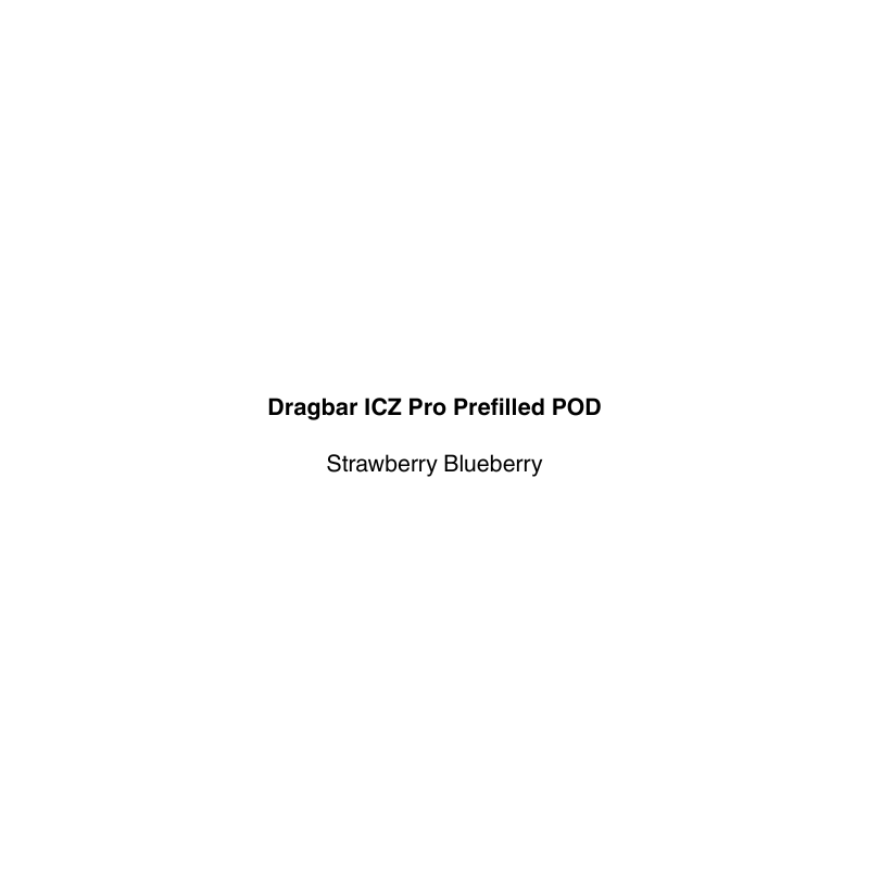 Text label for Dragbar ICZ Pro Prefilled POD with flavor 'Strawberry Blueberry' on a white background