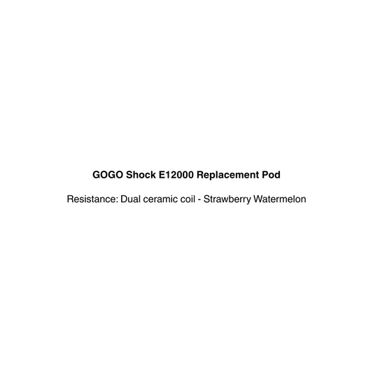 Text description of GOGO Shock E12000 Replacement Pod with flavor 'Strawberry Watermelon' available at vapecloud vape shop in auckland.