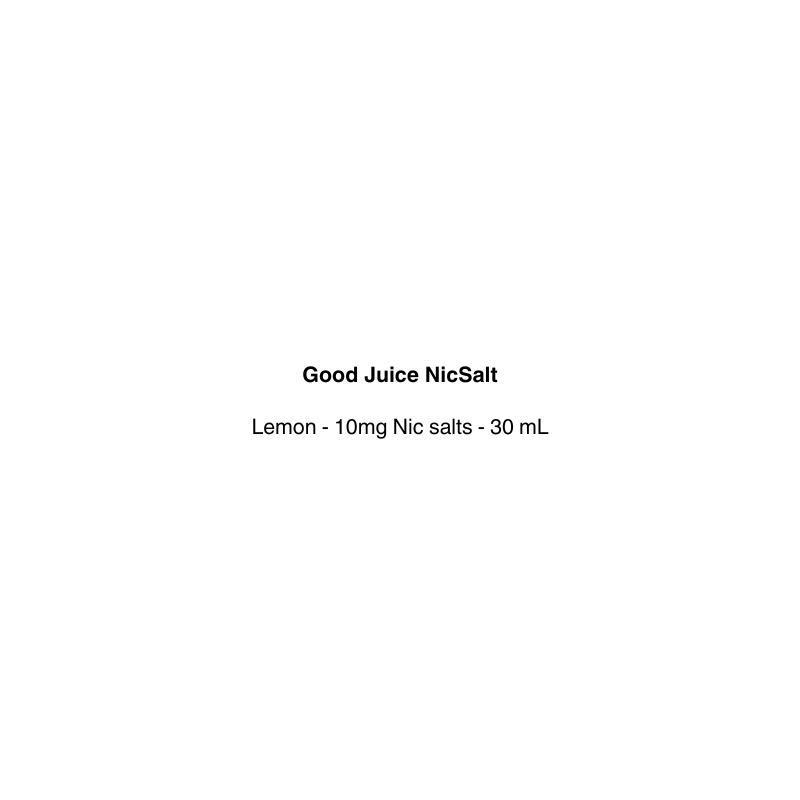 Product label for Good Juice NicSalt Lemon flavor with nicotine salts on a white background