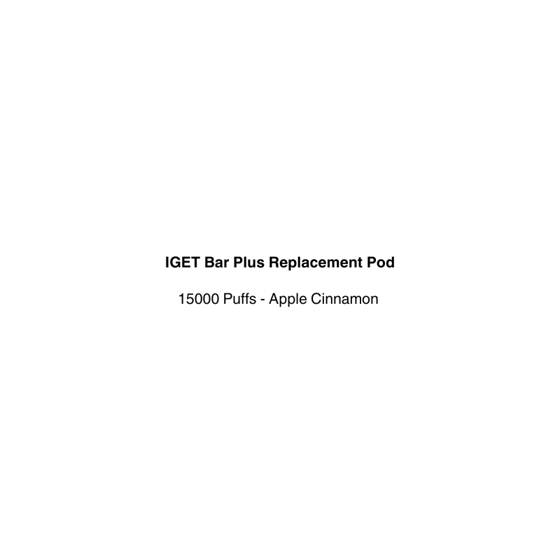 Text description of IGET Bar Plus Replacement Pod with apple cinnamon