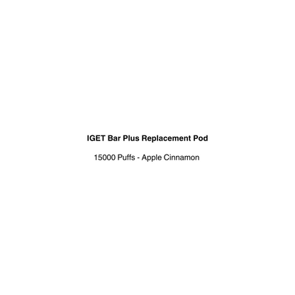 Text description of IGET Bar Plus Replacement Pod with apple cinnamon