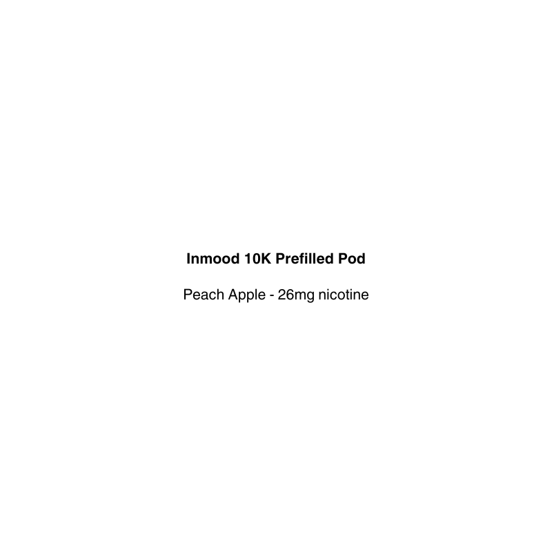 Inmood 10K Prefilled Pod packaging with peach apple flavor and nicotine strength on a white background