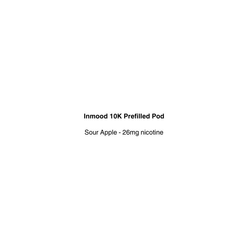 Inmood 10K Prefilled Pod with sour apple flavor for its vape device 