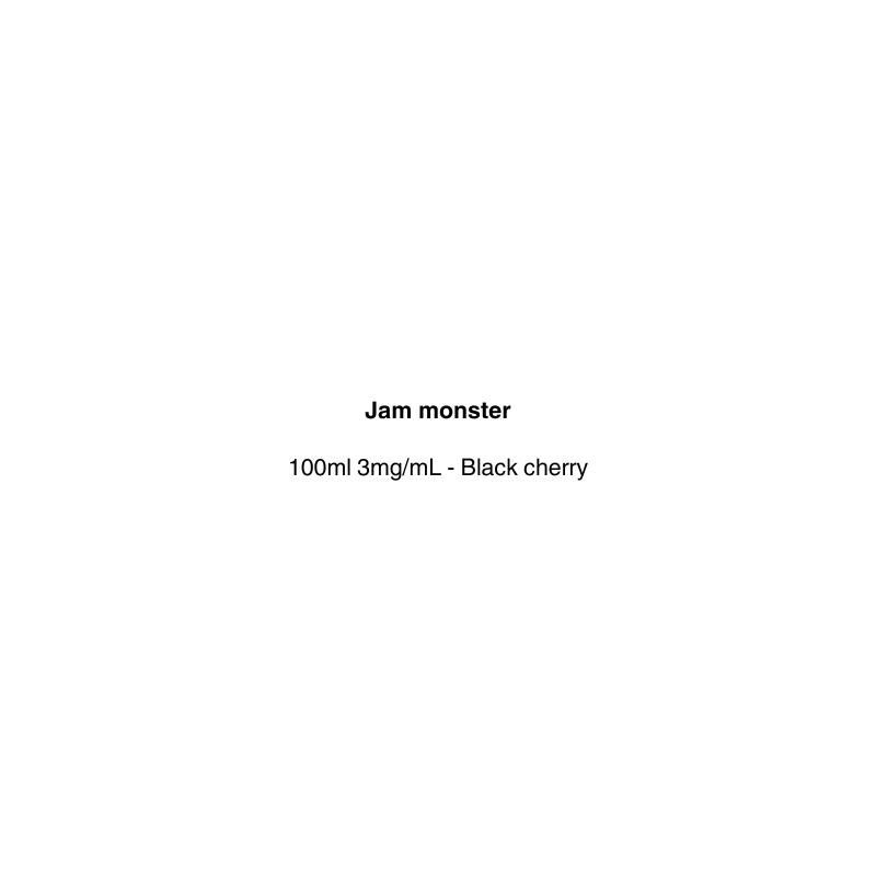 Text indicating 'Jam monster' with product details on a white background available in vapecloud vape shop pakuranga