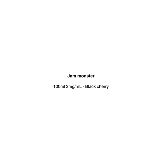 Text indicating 'Jam monster' with product details on a white background available in vapecloud vape shop pakuranga