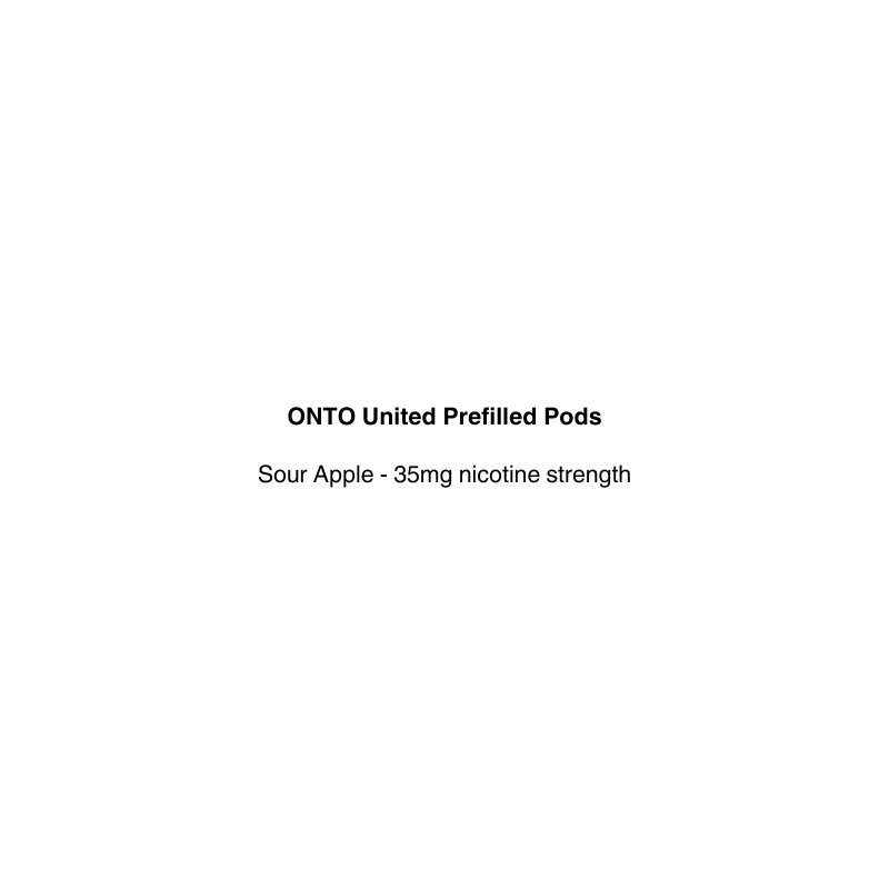 buy onto united prefilled pods with sour apple flavor available at vapecloud vape shop pakuranga