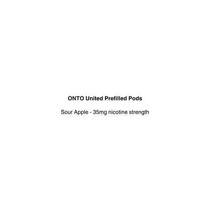 buy onto united prefilled pods with sour apple flavor available at vapecloud vape shop pakuranga