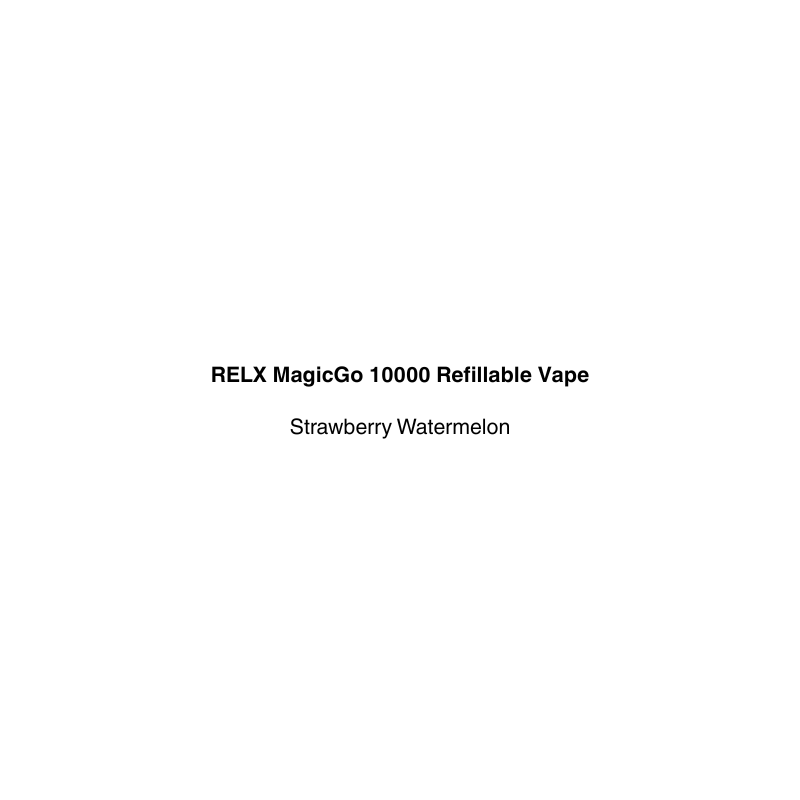 Product label for RELX MagicGo 10000 Refillable Vape Strawberry Watermelon on a white background