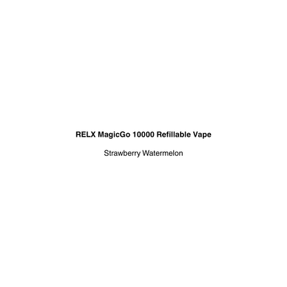 Product label for RELX MagicGo 10000 Refillable Vape Strawberry Watermelon on a white background