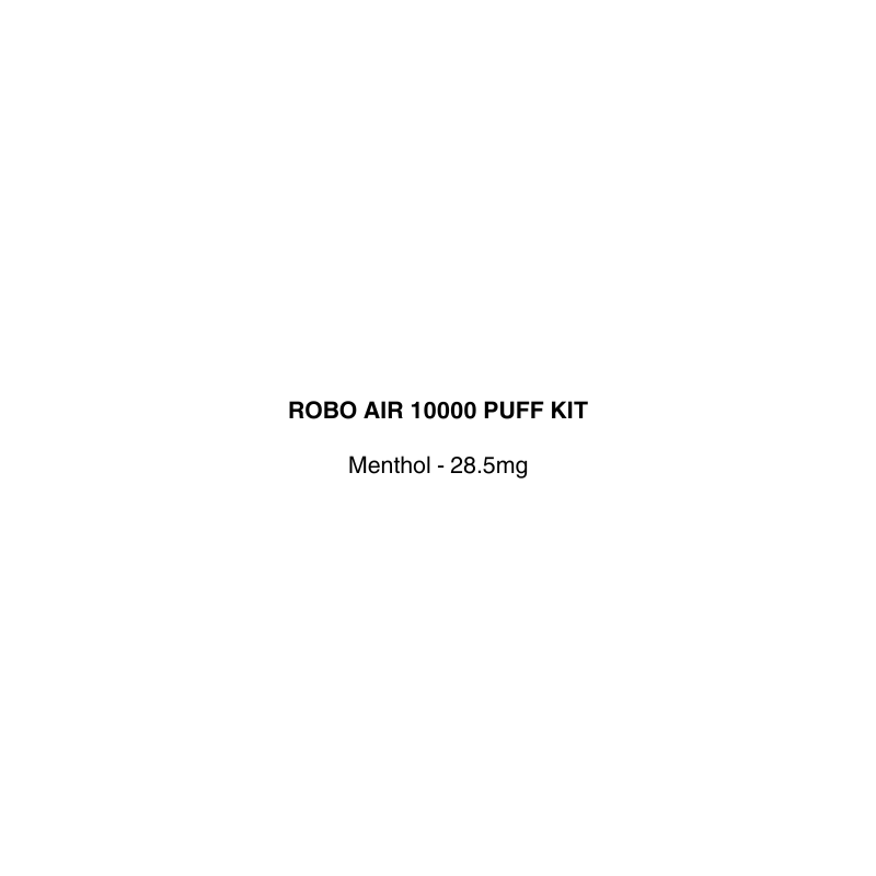 A plain white square graphic with centered black text reading 'ROBO AIR 10000 PUFF KIT' and 'Menthol - 28.5mg'.