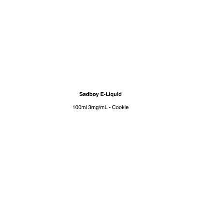 Text displaying 'Sadboy E-Liquid' with cookie flavor, available in vapecloud specialist vape shop pakuranga