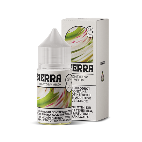 A box and a white bottle of Sierra nicsalt honeydew melon flavour