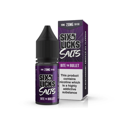 purple bottle and box of six licks bite the bullet