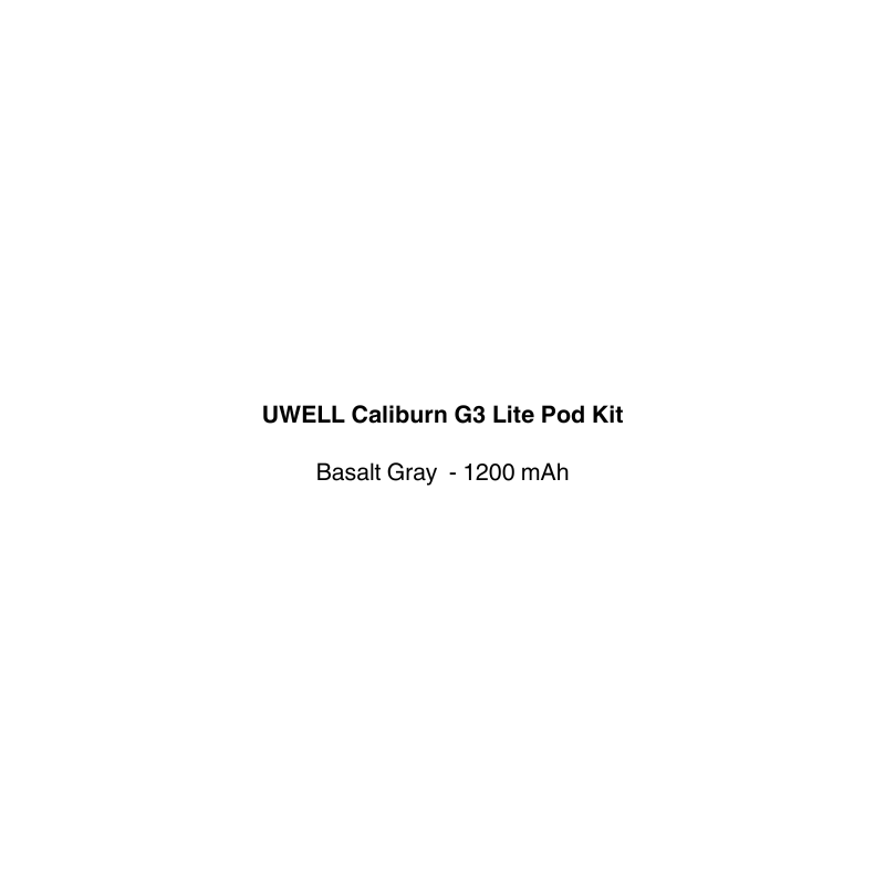 Text description of UWELL Caliburn G3 Lite Pod Kit with basalt gray color on a white background