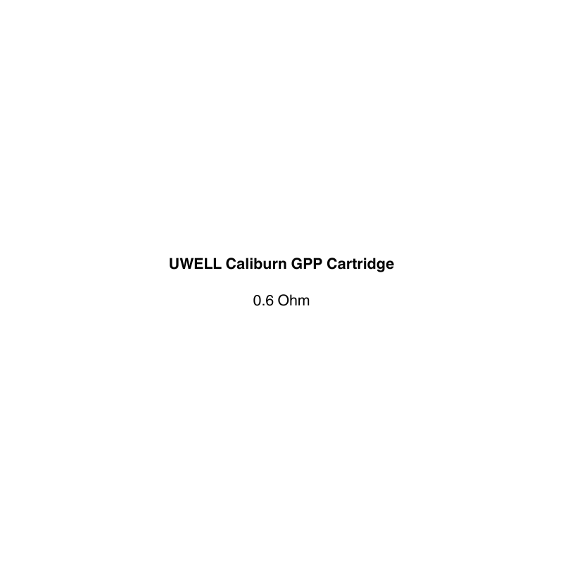 Text label for UWELL Caliburn GPP Cartridge with resistance 0.6 Ohm on a white background
