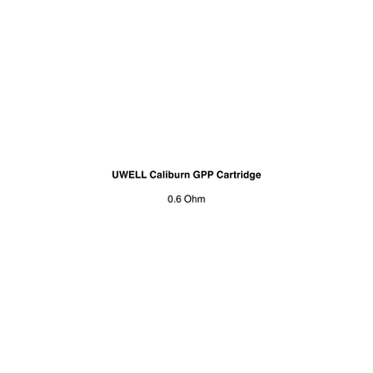 Text label for UWELL Caliburn GPP Cartridge with resistance 0.6 Ohm on a white background