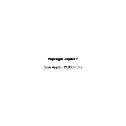 Vapengin Jupiter 2 vape device with 'Sour Apple' flavor and 13,000 puffs