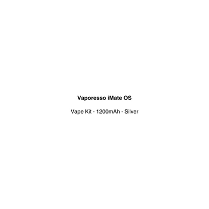Product description card for Vaporesso iMate OS Vape Kit with silver color