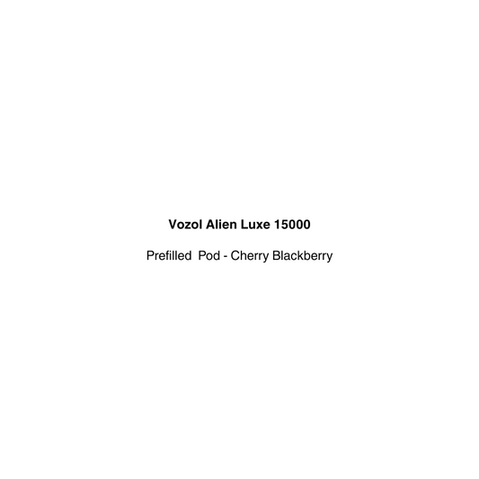 Product label for Vozol Alien Luxe 15000 vape replacement pod with cherry blackberry flavor available in vapecloud vape shop pakuranga