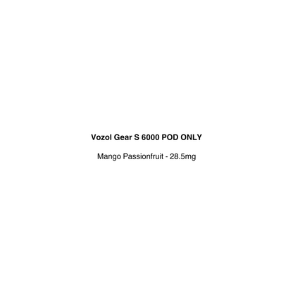 Text label for Vozol Gear S 6000 POD ONLY with mango passionfruit flavor available at vapecloud