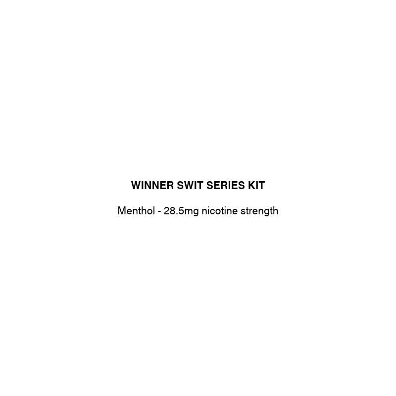 A plain white square with centered black text reading 'WINNER SWIT SERIES KIT' and 'Menthol - 28.5mg nicotine strength'.
