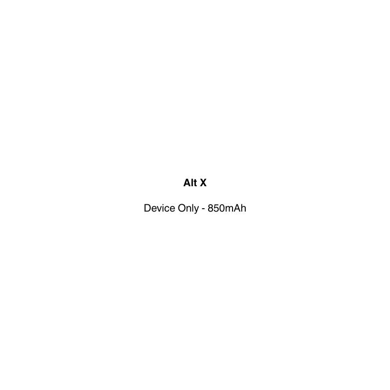 Product label for 'Alt X' device with 'Device Only - 850mAh' text on a white background. Available in vapecloud vape shop pakuranga