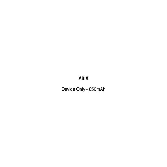 Product label for 'Alt X' device with 'Device Only - 850mAh' text on a white background. Available in vapecloud vape shop pakuranga