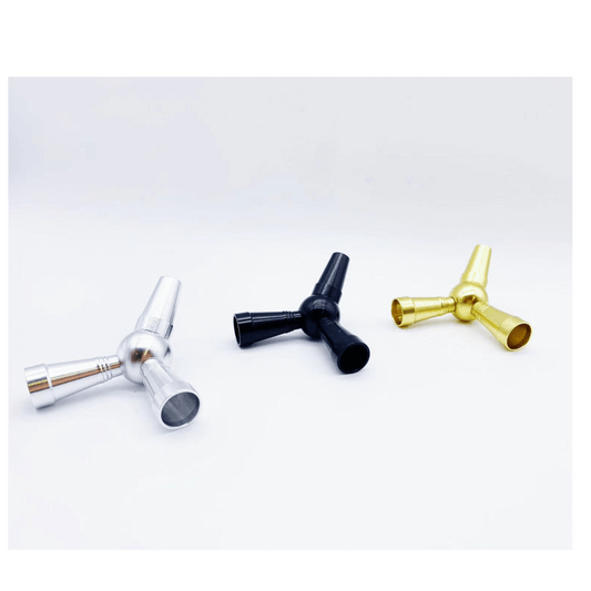 silver, black and gold double hookah adapters