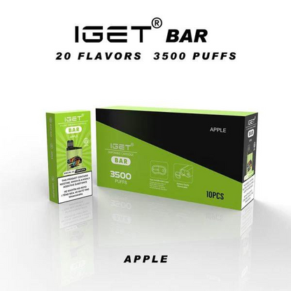 a green box of iget bar 3500 puffs 2.0 apple flavour