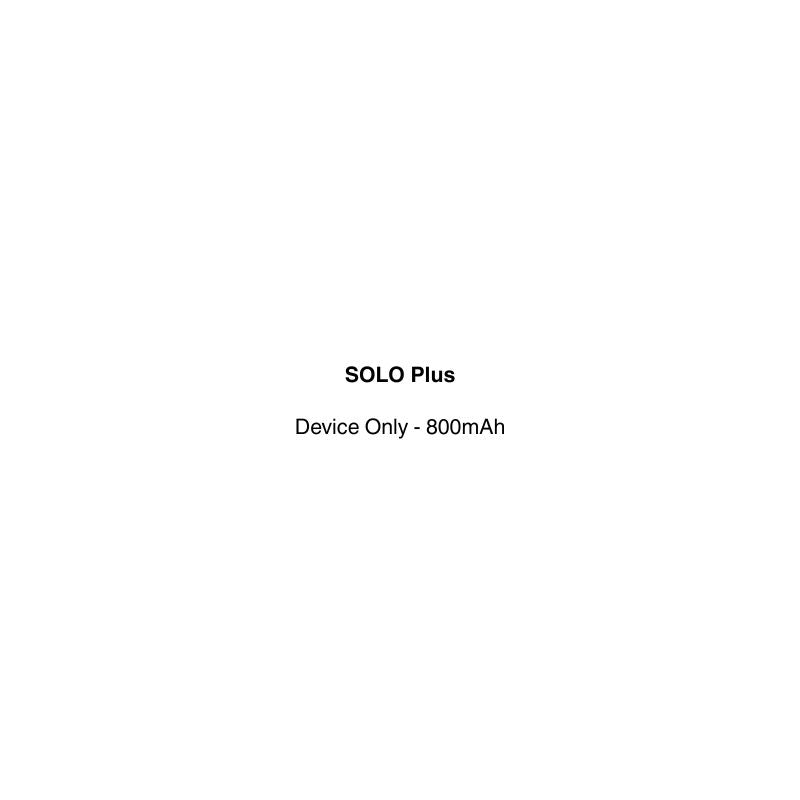 Product label for 'SOLO Plus' device with battery capacity of 800mAh information on a white background. It is available on Vapecloud specialist vape shop pakuranga