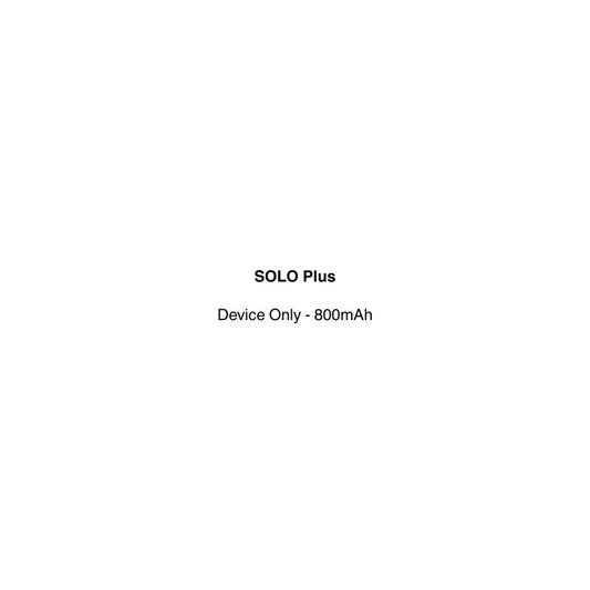 Product label for 'SOLO Plus' device with battery capacity of 800mAh information on a white background. It is available on Vapecloud specialist vape shop pakuranga