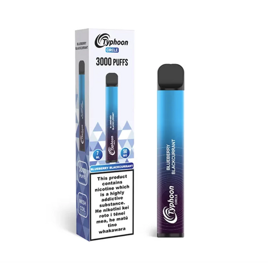 a blue typhoon circle disposable vape blueberry and blackcurrant flavour