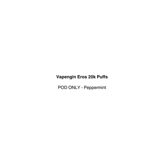 Text on a white background indicating Vapengin Eros 20k Puffs replacement pod with Peppermint flavor