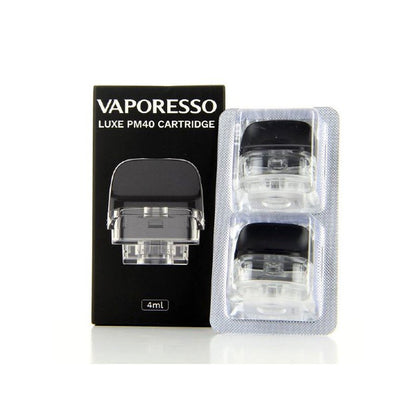 a black box of vaporesso luxe pm40 and two cartridges