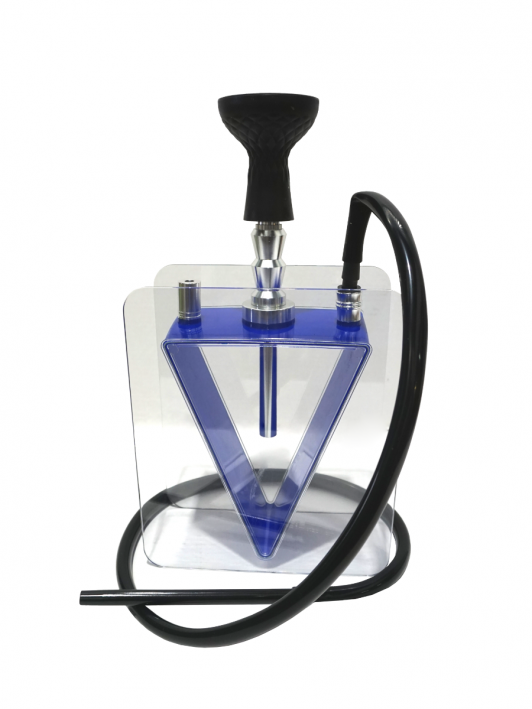 a geometric hookah with blue triangle and black hookah pipe